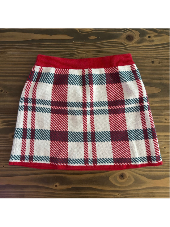 Unbranded Other - Girls Plaid Cotton Mini Skirt S 5/6 Red White Holiday Knit Winter Outfit